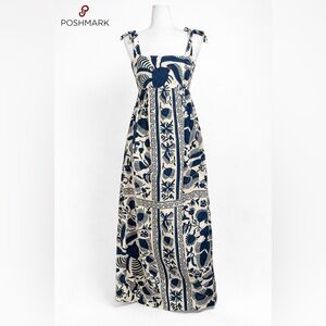 Rare Vintage Campus Casuals Navy & Cream Printed Maxi Dress Size S/M